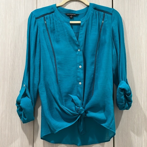 NEW‎ Zac & Rachel | Teal Rayon Button Down Blouse | Women's Teal | Small | NWOT - Picture 2 of 12